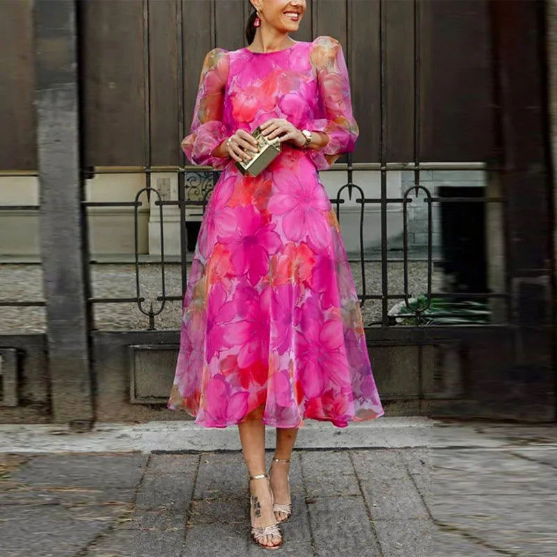 Women's - Chic Floral Summer Dress - Lightweight Fabric