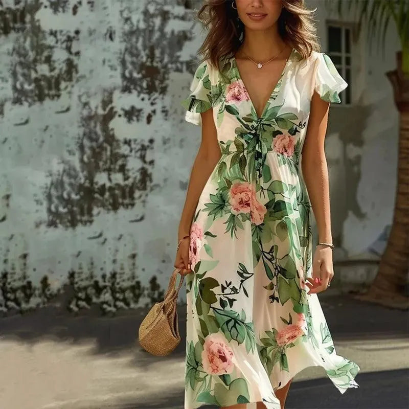 Women's - Floral Summer Dress - Lightweight Fabric