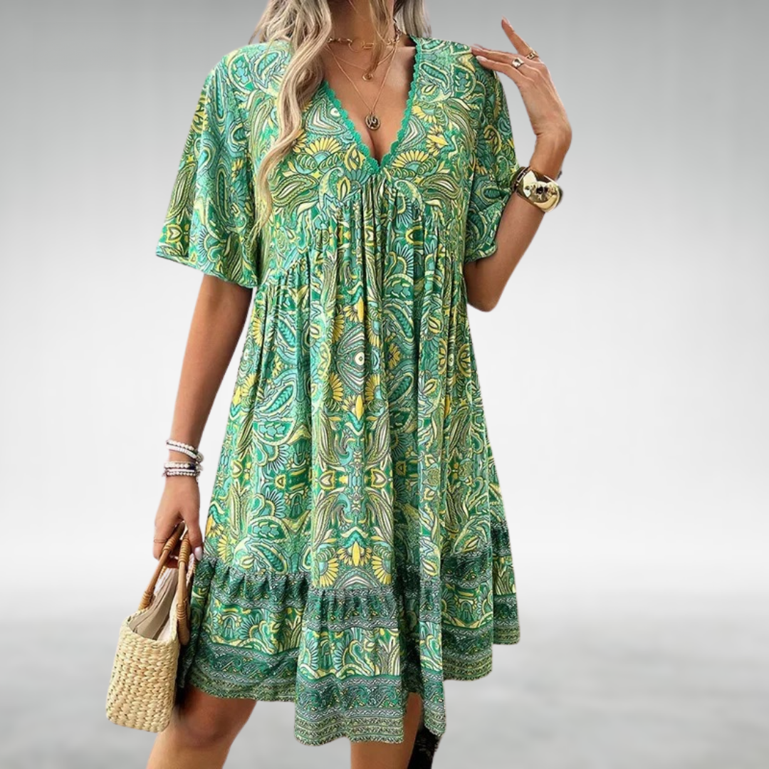 Women's - Boho Paisley Print Mini Dress - Lightweight Fabric