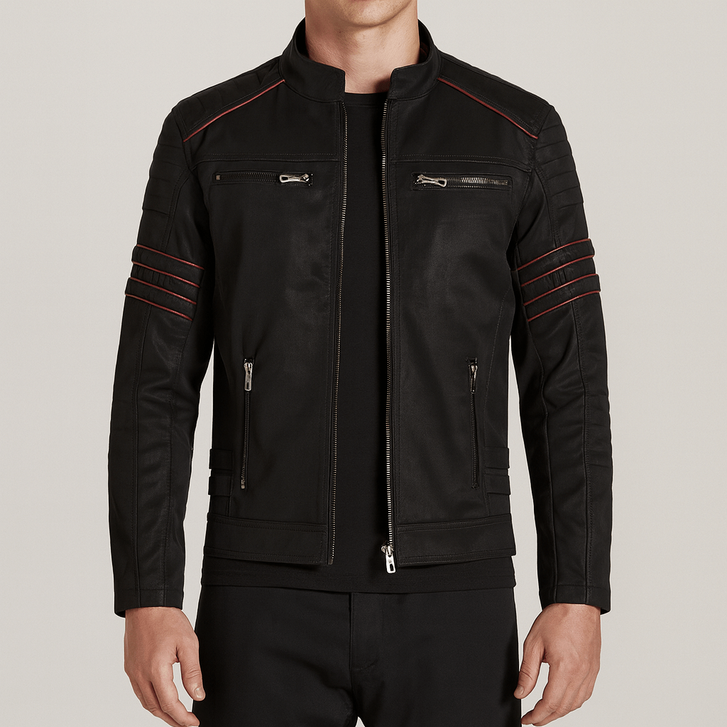 Men's - Biker Jacket - Stylish Zip Closure Design