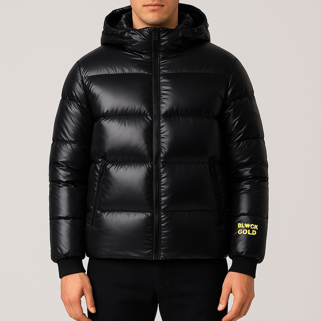 Men's - Black Hooded Puffer Jacket - Warm Winter Wear