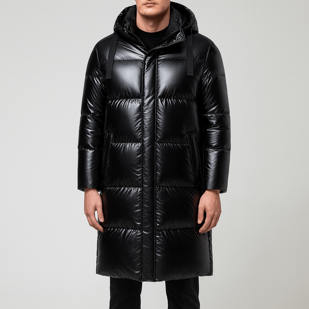 Men's - Black Long Jacket with Hood for Winter