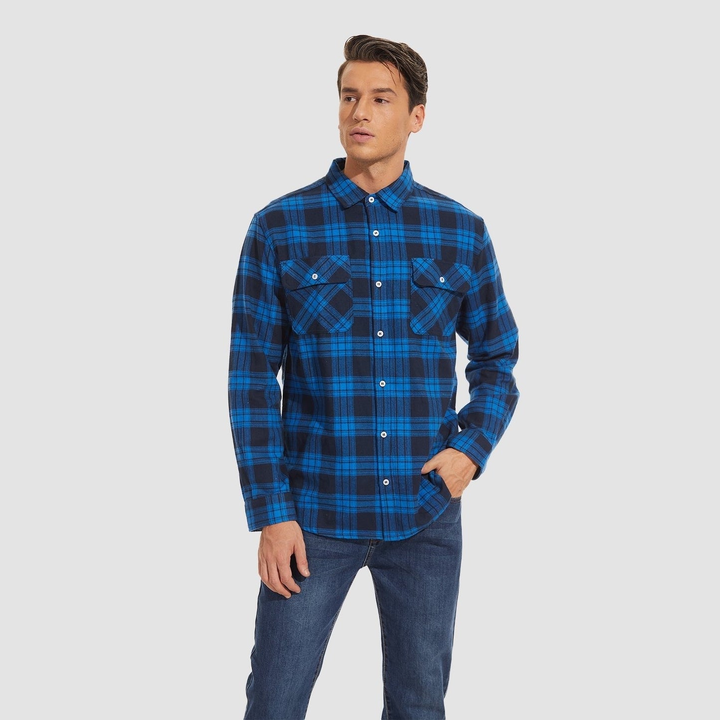 Men's - Long Sleeve Shirt – Cotton, Plaid Flannel – Casual Style