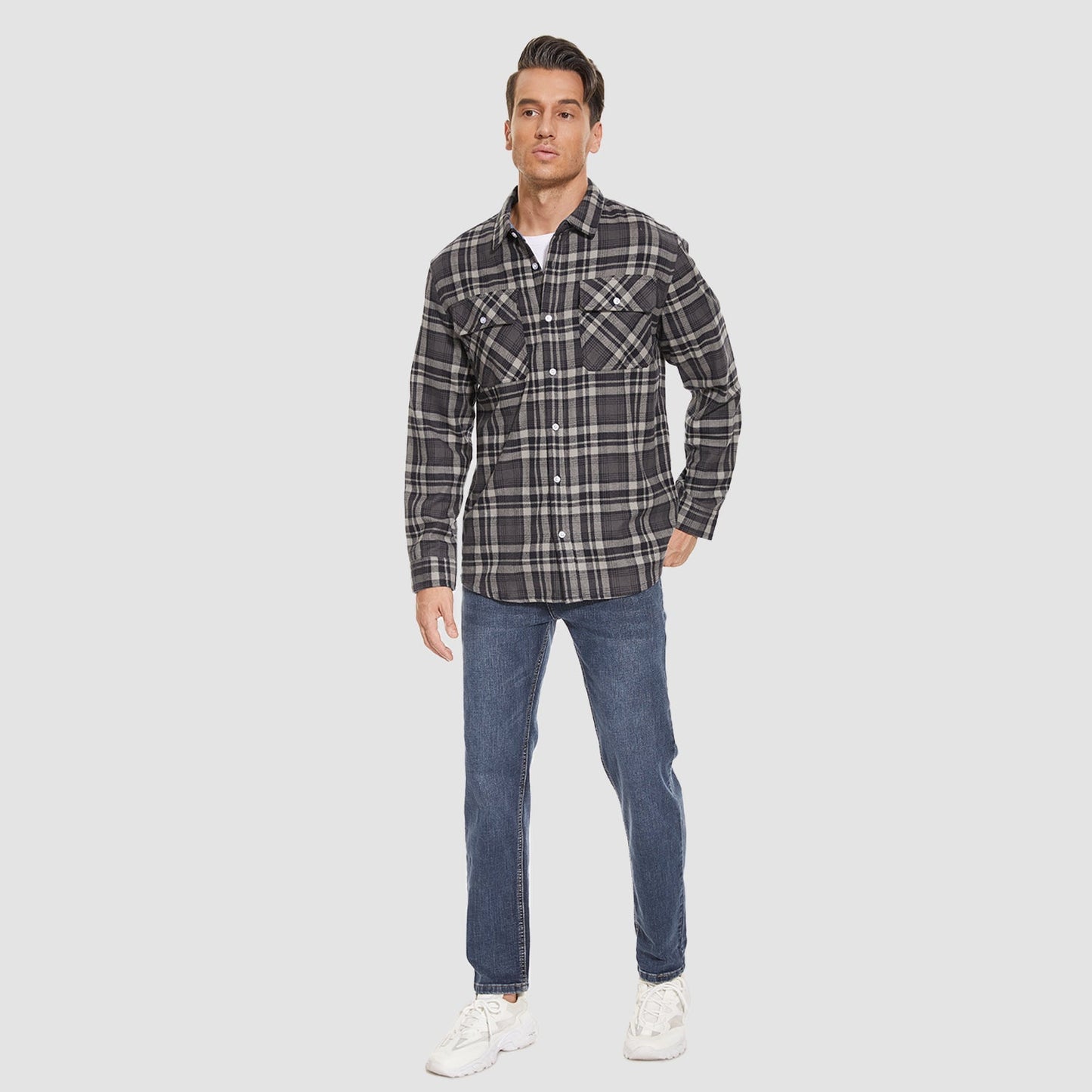 Men's - Long Sleeve Shirt – Cotton, Plaid Flannel – Casual Style