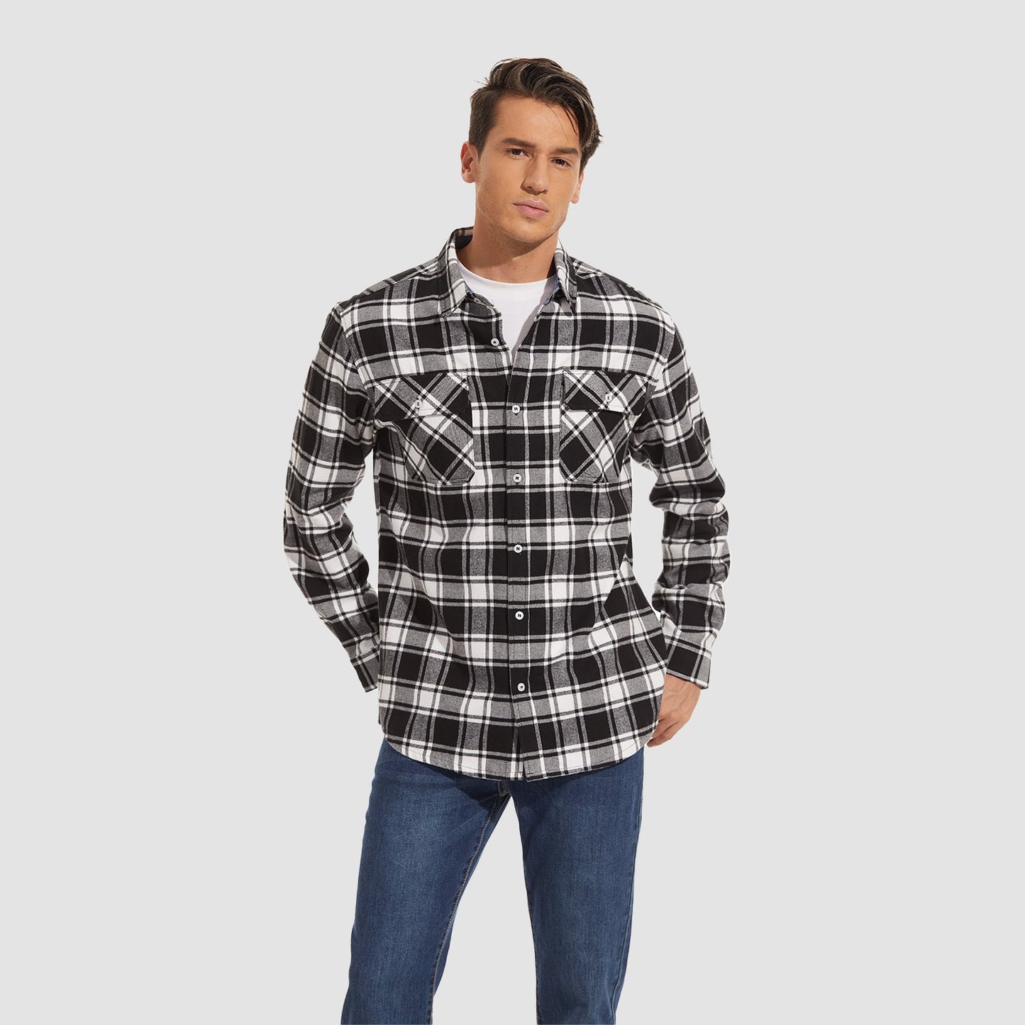 Men's - Long Sleeve Shirt – Cotton, Plaid Flannel – Casual Style