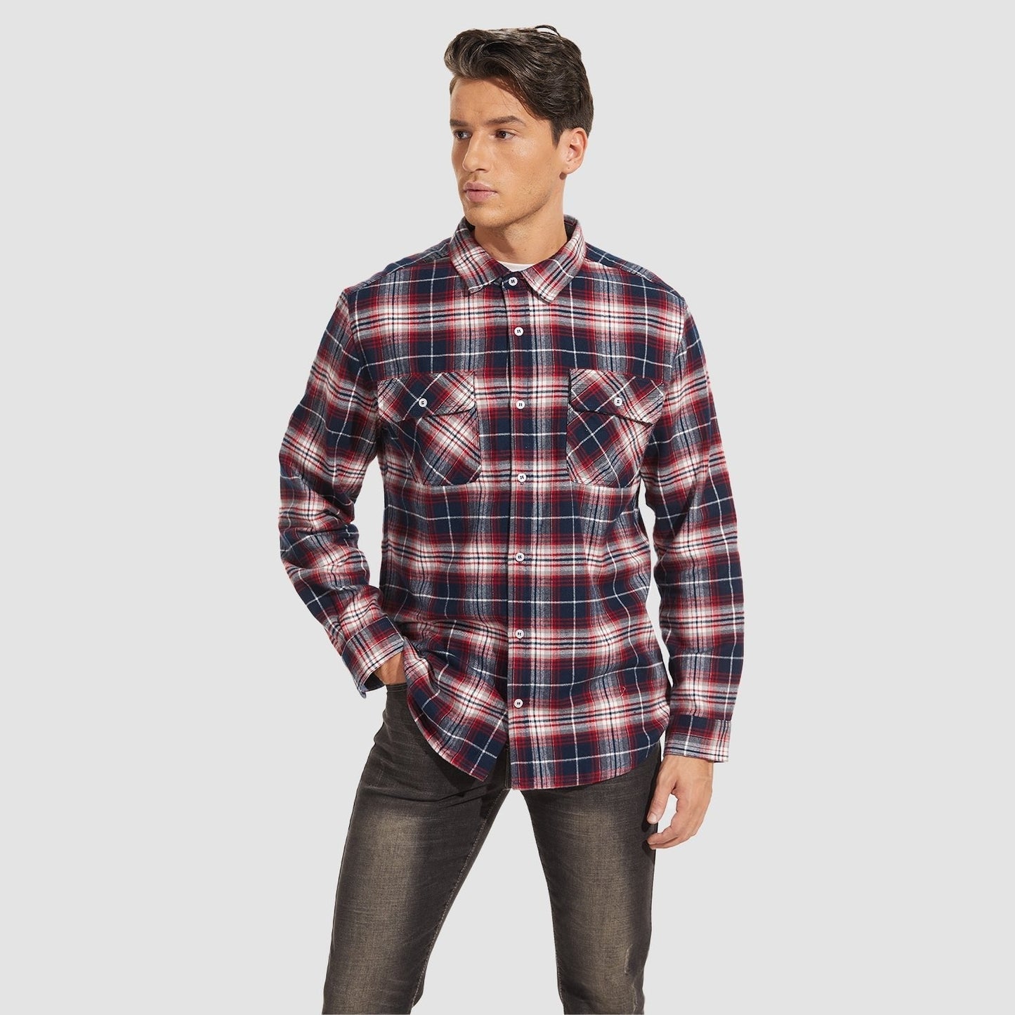 Men's - Long Sleeve Shirt – Cotton, Plaid Flannel – Casual Style