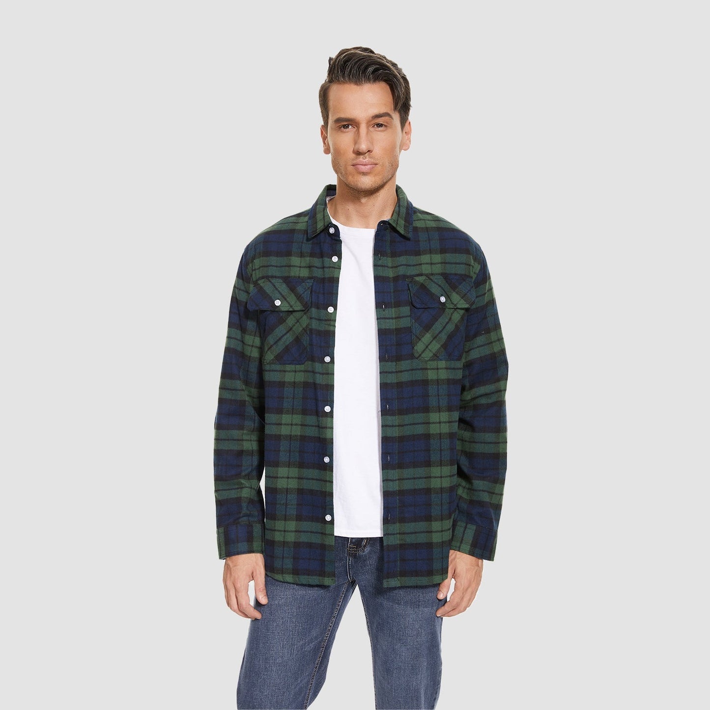 Men's - Long Sleeve Shirt – Cotton, Plaid Flannel – Casual Style