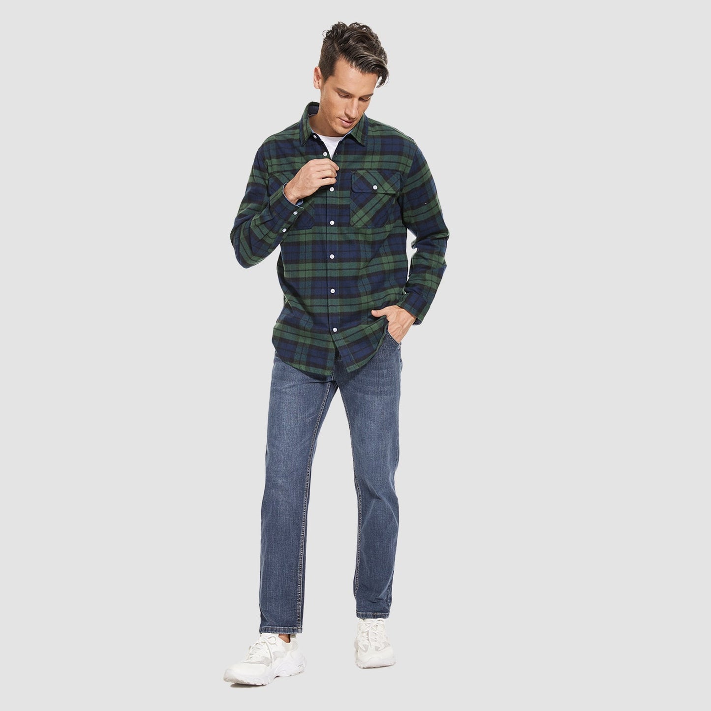 Men's - Long Sleeve Shirt – Cotton, Plaid Flannel – Casual Style