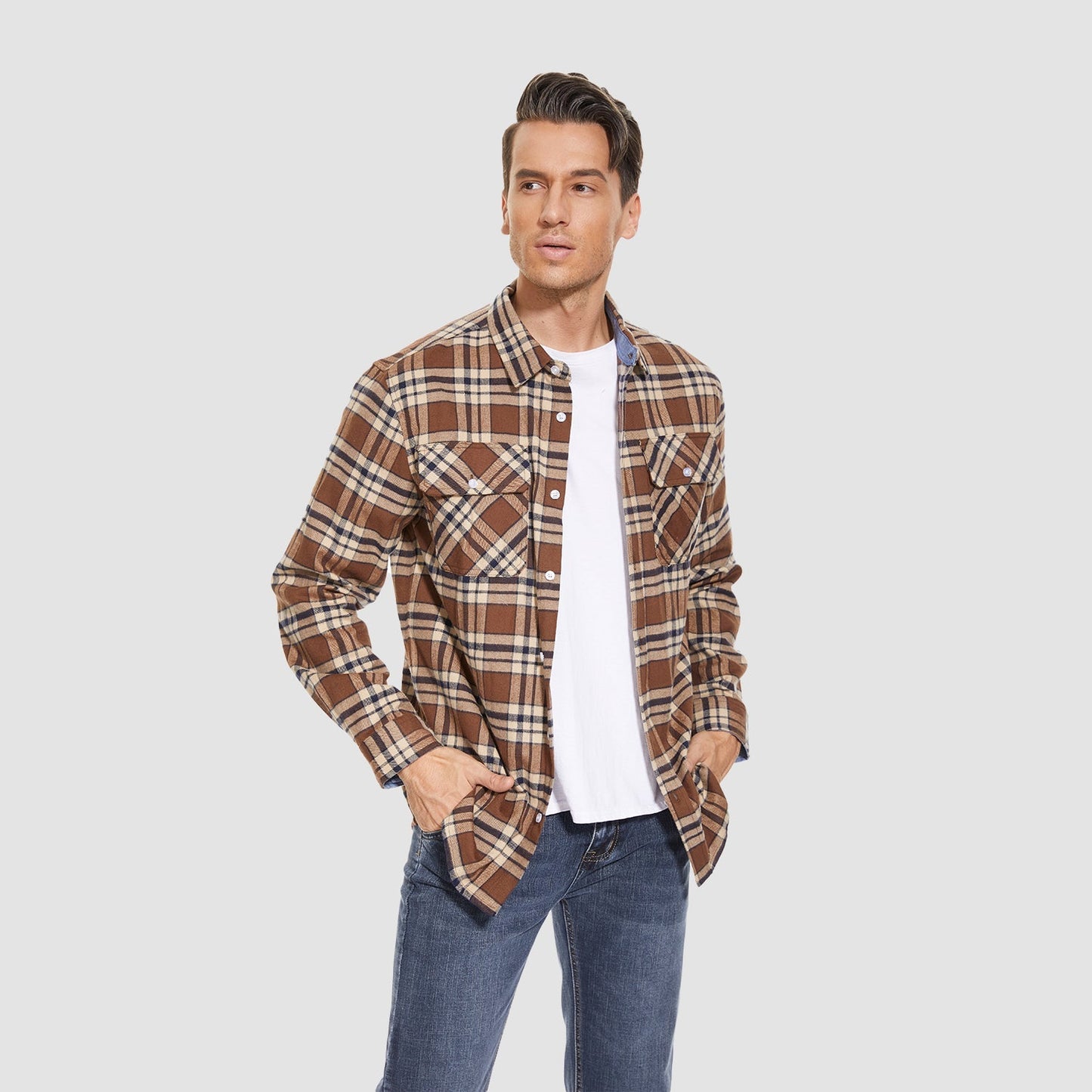 Men's - Long Sleeve Shirt – Cotton, Plaid Flannel – Casual Style
