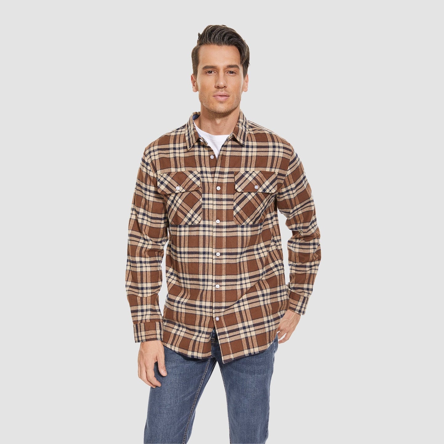 Men's - Long Sleeve Shirt – Cotton, Plaid Flannel – Casual Style