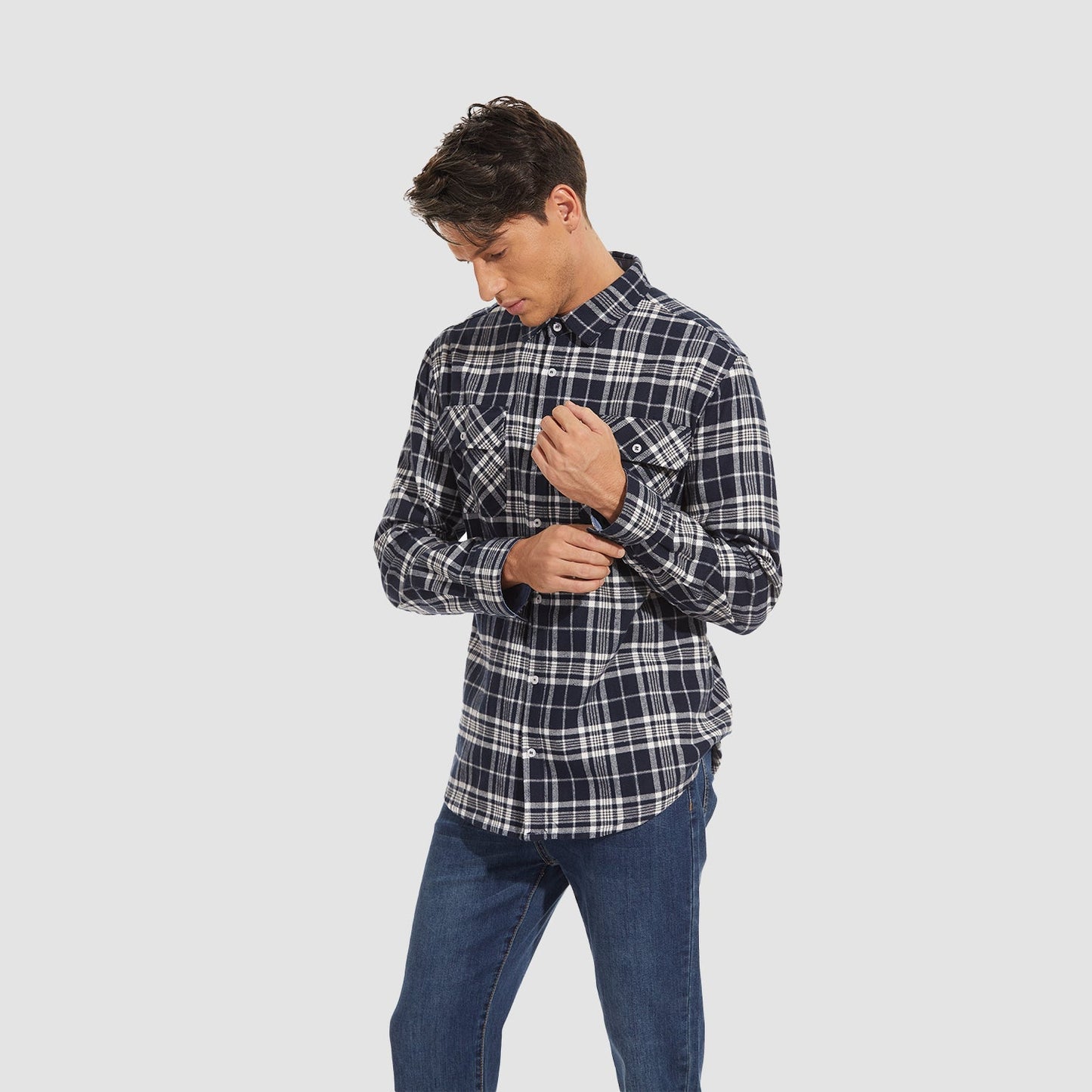 Men's - Long Sleeve Shirt – Cotton, Plaid Flannel – Casual Style