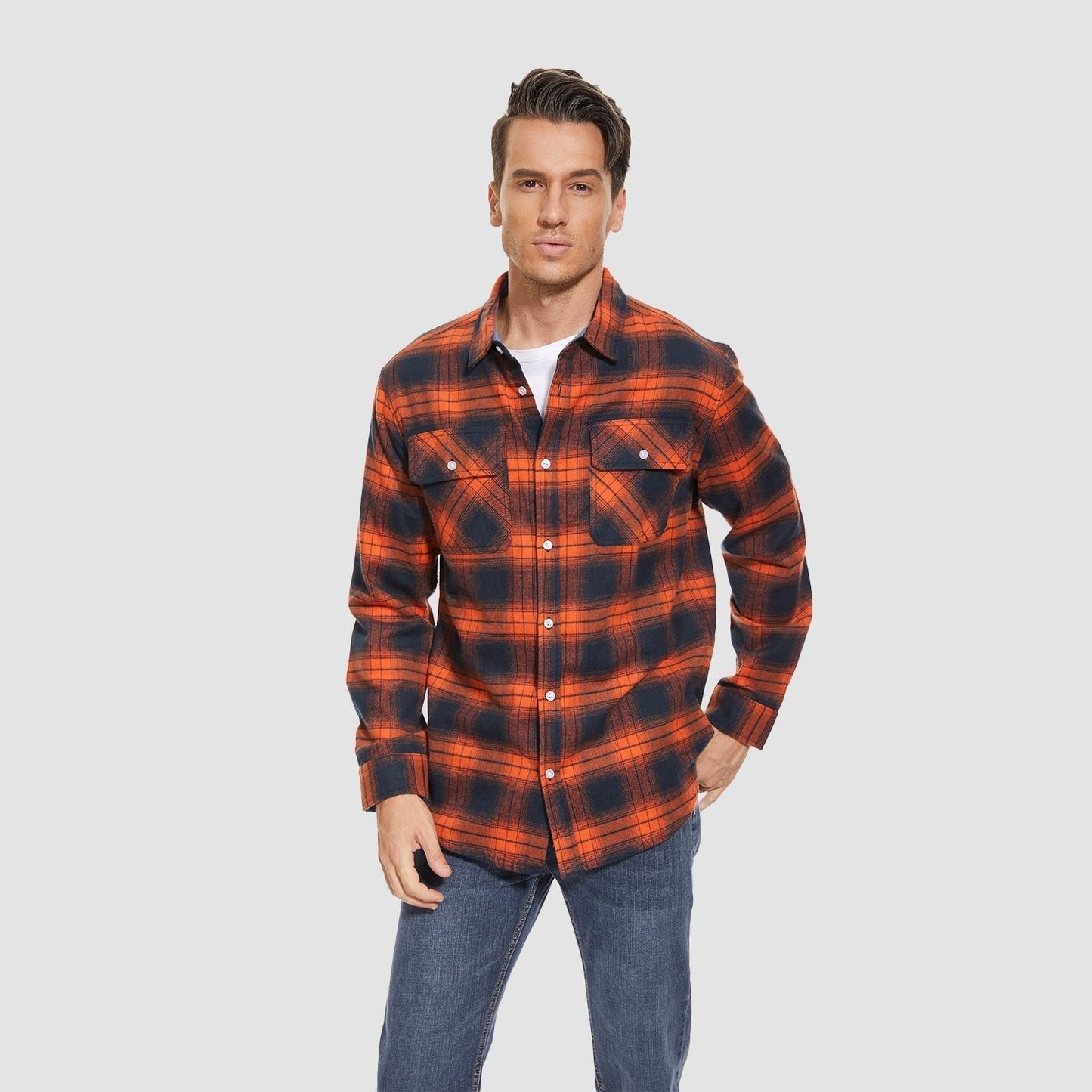 Men's - Long Sleeve Shirt – Cotton, Plaid Flannel – Casual Style