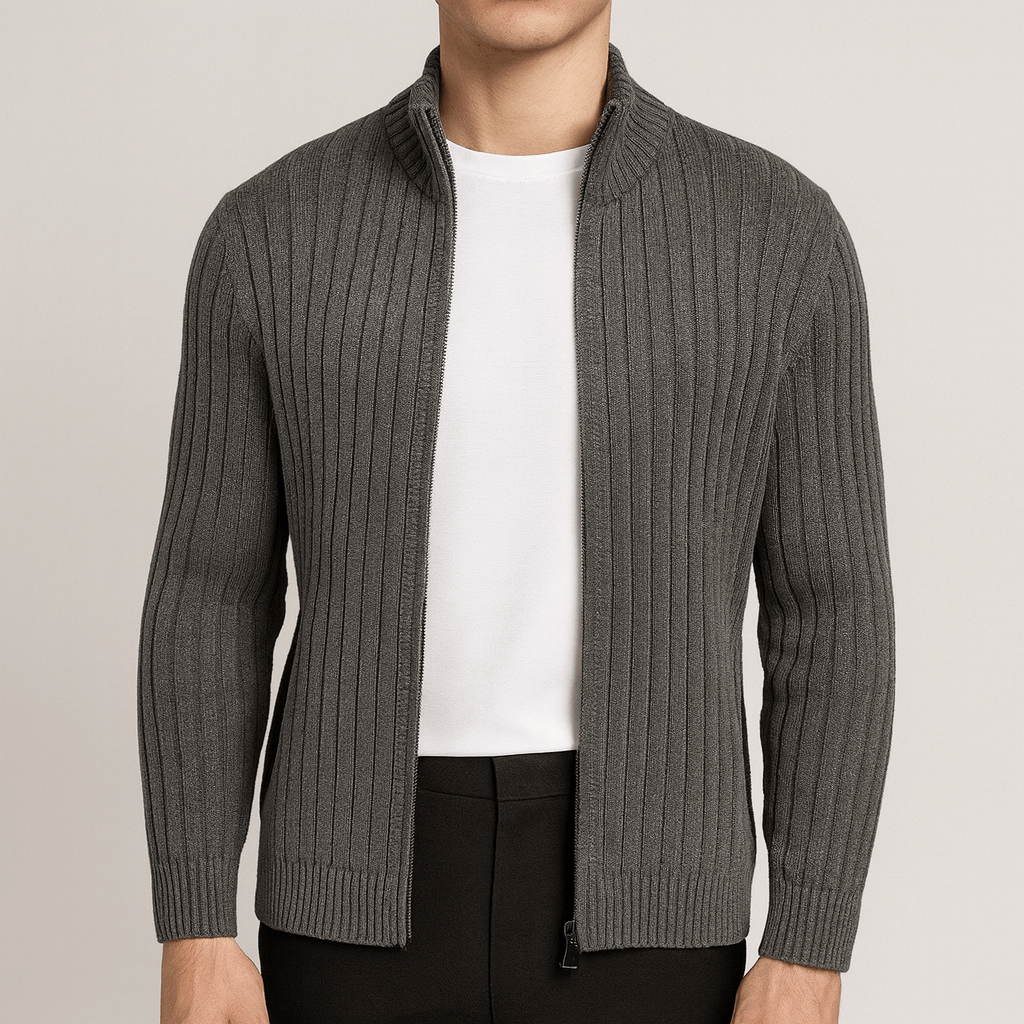 Men's - Knit Cardigan - Ribbed Open Front