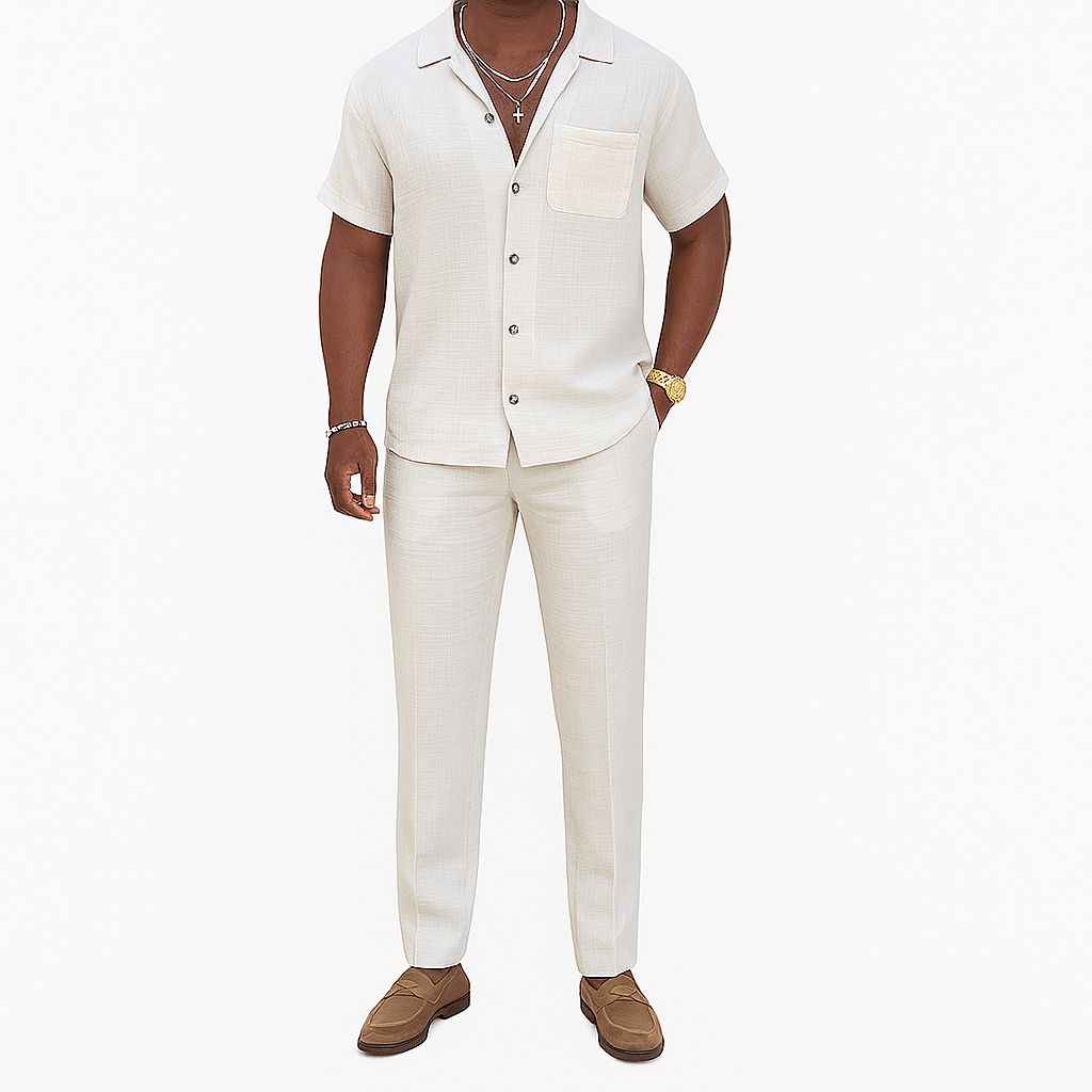 Men’s - Two-Piece Summer Set – Button-Up Shirt & Trousers