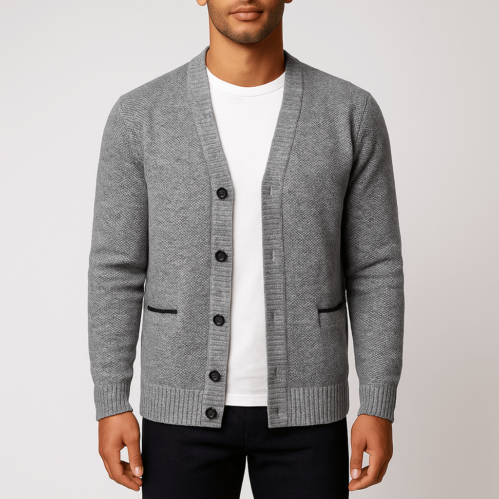 Men's - V-Neck Cardigan - Plaid Lining & Pockets