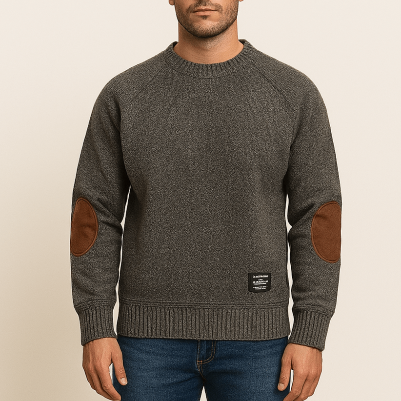Men's - Cashmere Knitted Sweater - Cosy Winter Style with Elbow Patches