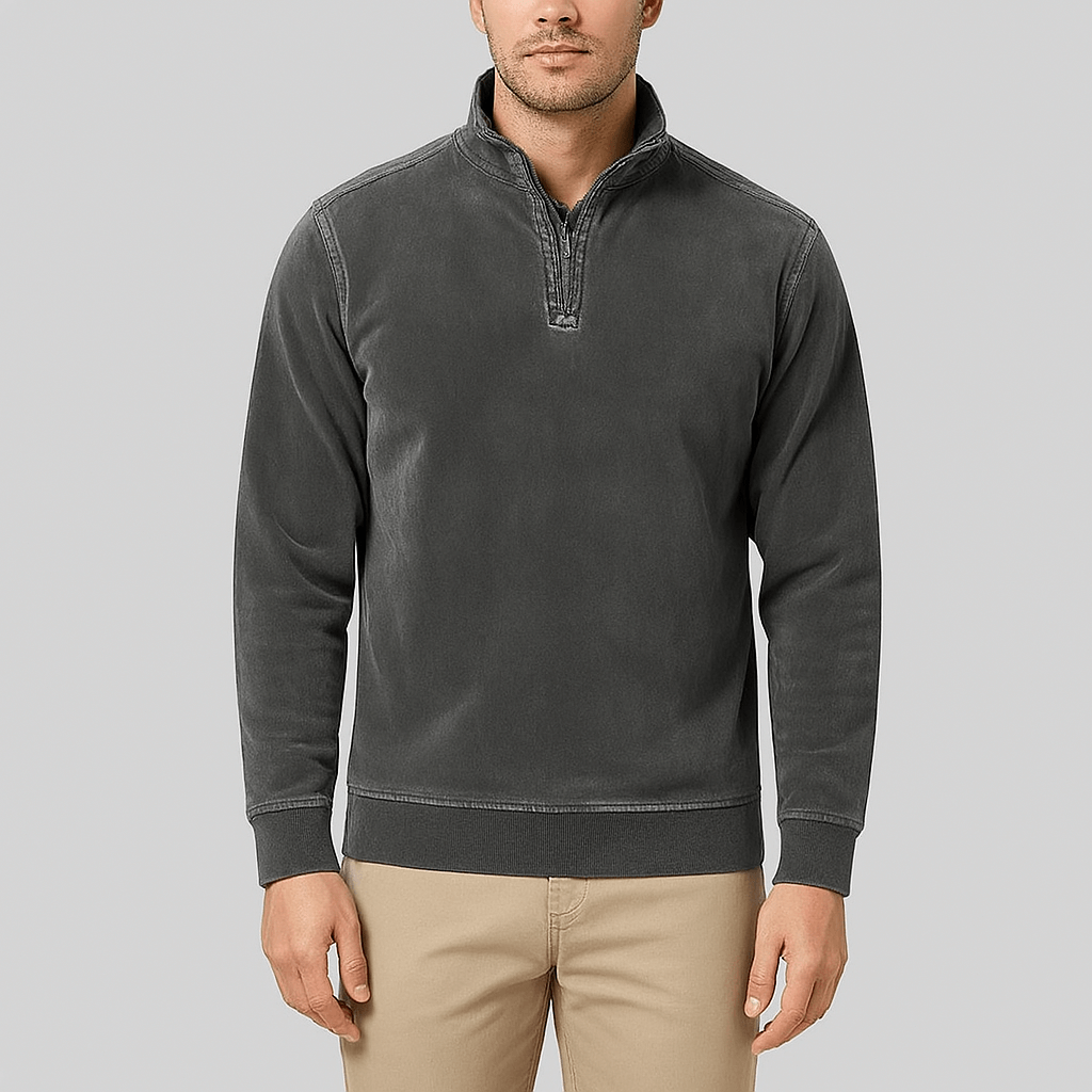 Men's - Casual Half-Zip Jumper - Soft Fabric Stand Collar - Stylish Everyday Wear