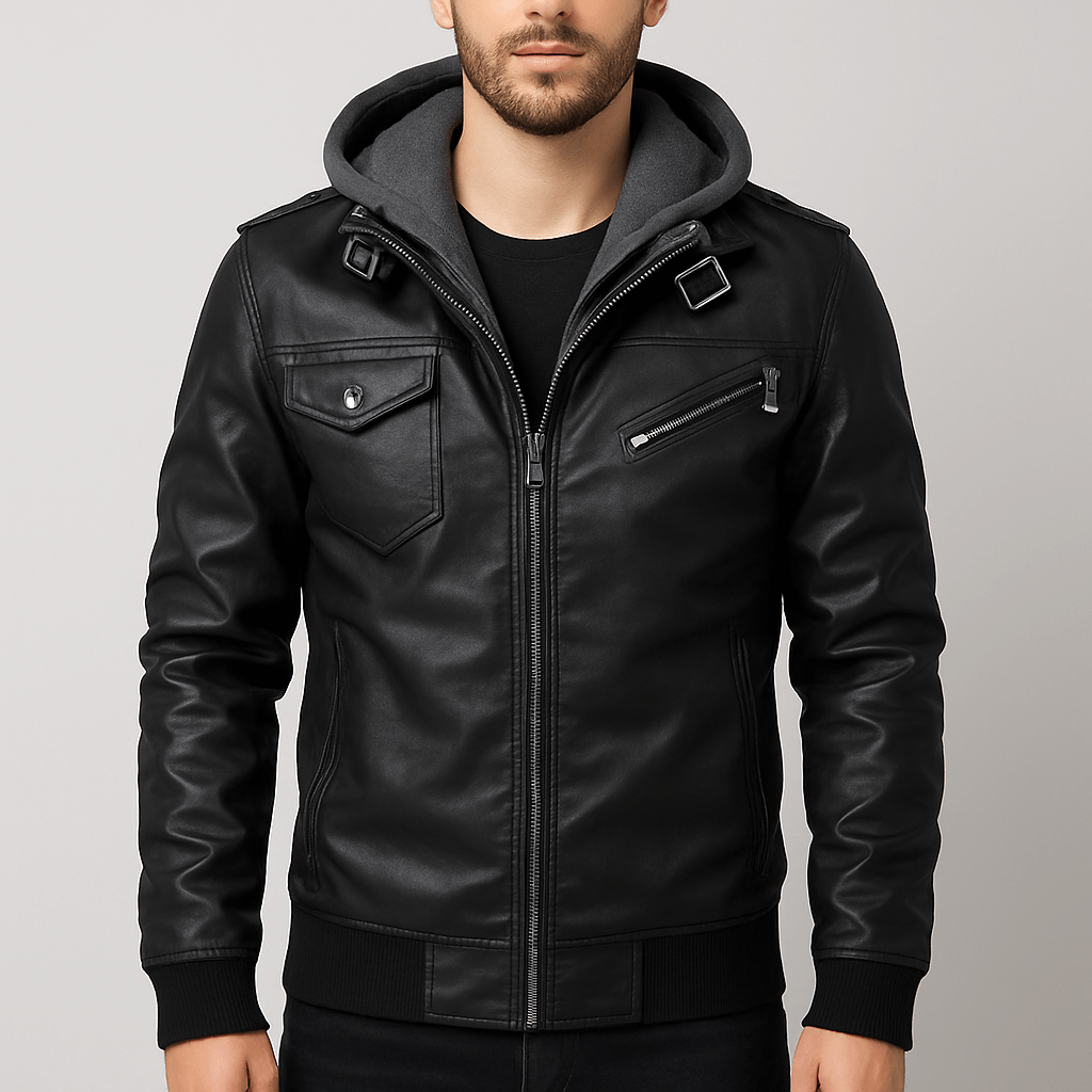Men's - Hooded Biker Jacket - Stylish Casual Outerwear