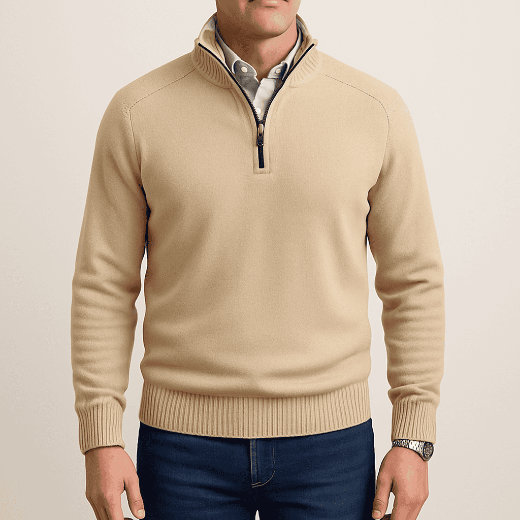 Men's - Quarter Zip Pullover Sweater - Soft, Stylish, Perfect for Layering