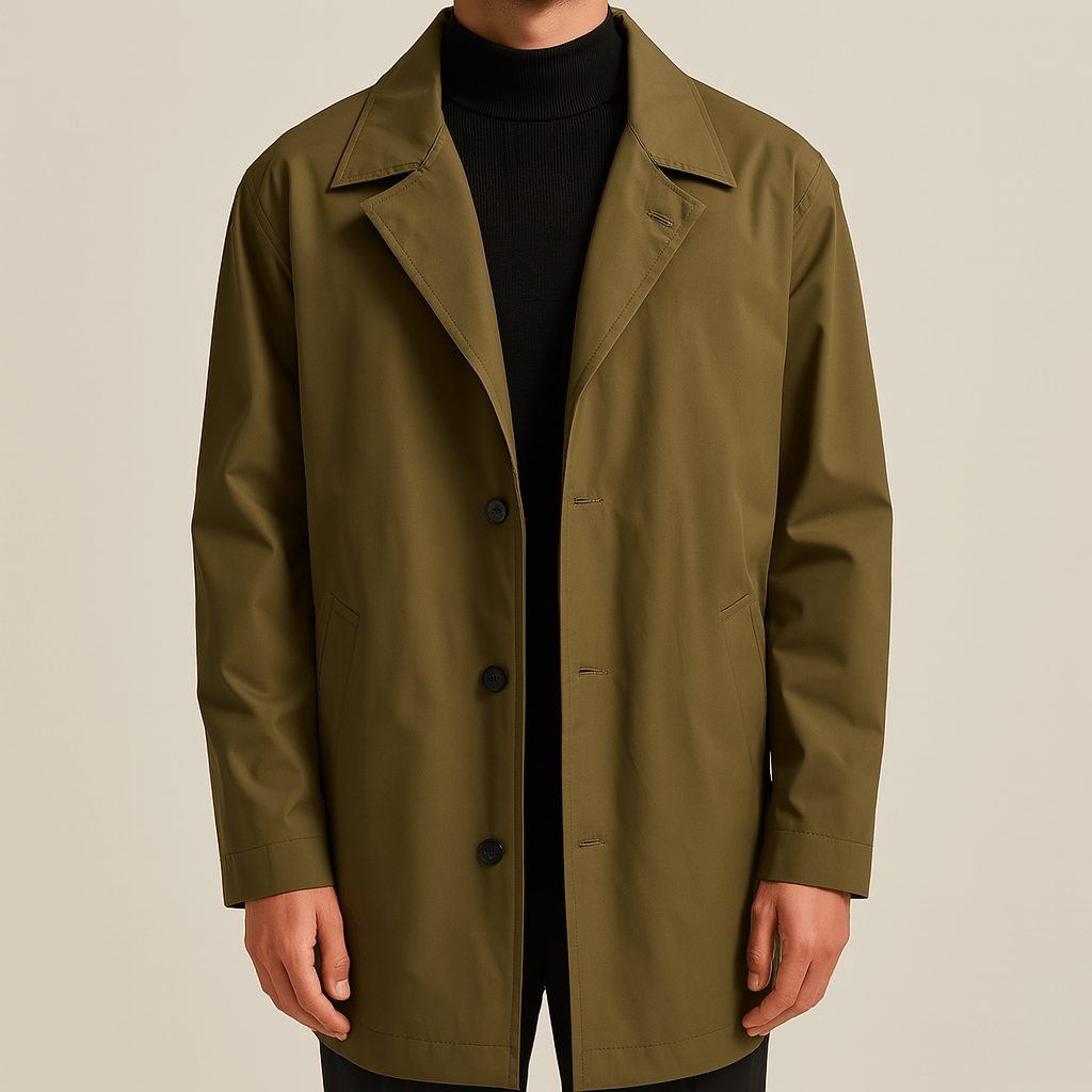 Men's - Stylish Trench Coat - Water-Resistant Fabric - Perfect for All Seasons