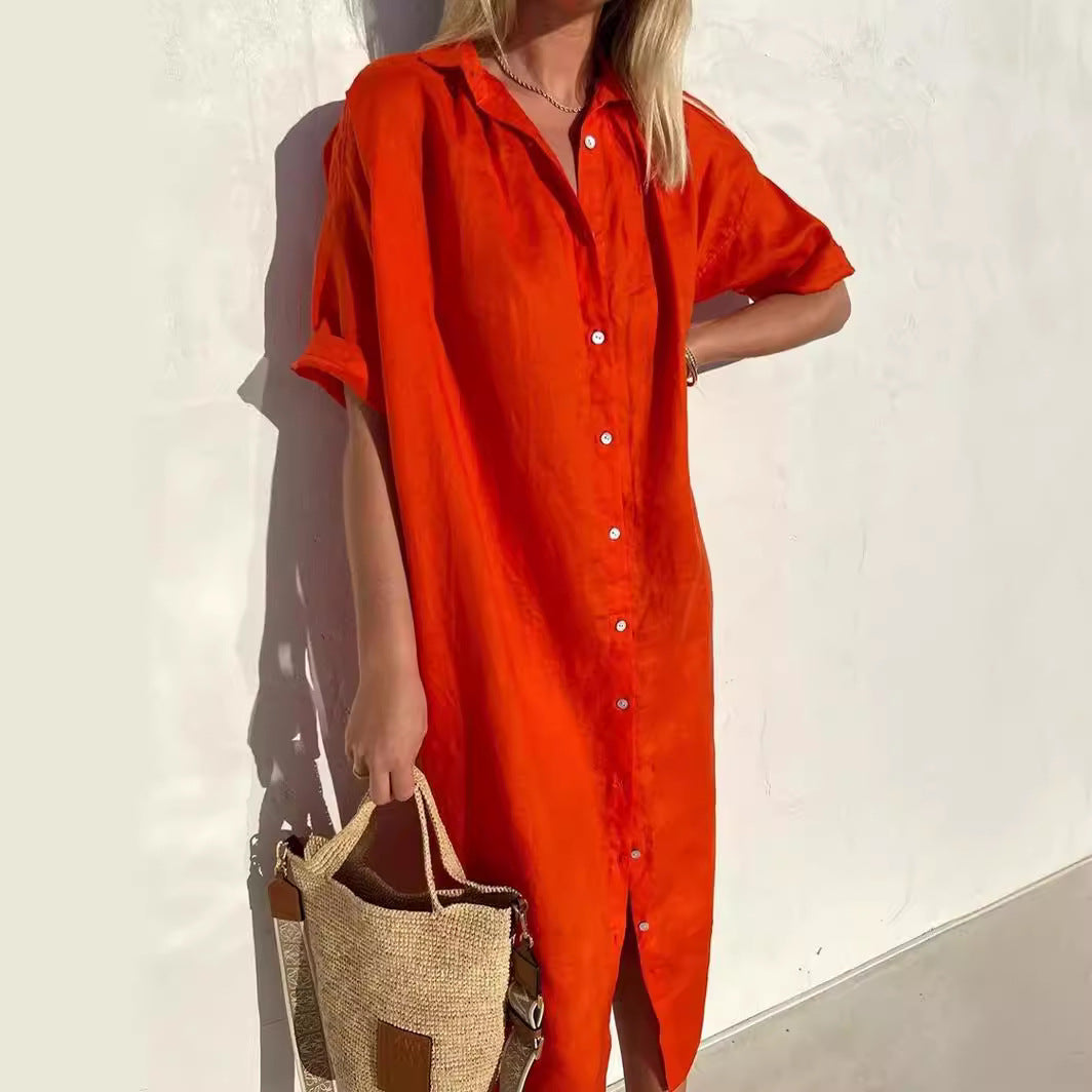 Women's - Casual Shirt Dress - Cotton Linen