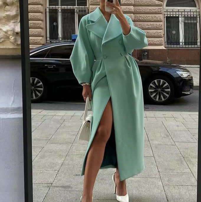 Women's - Elegant Long Trench Coat - Stylish Lapel Collar - Perfect for All Seasons