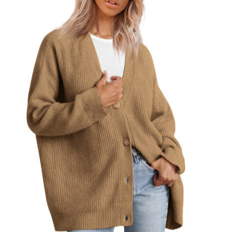 Women - Cardigan - Oversized Knit - Striped Look