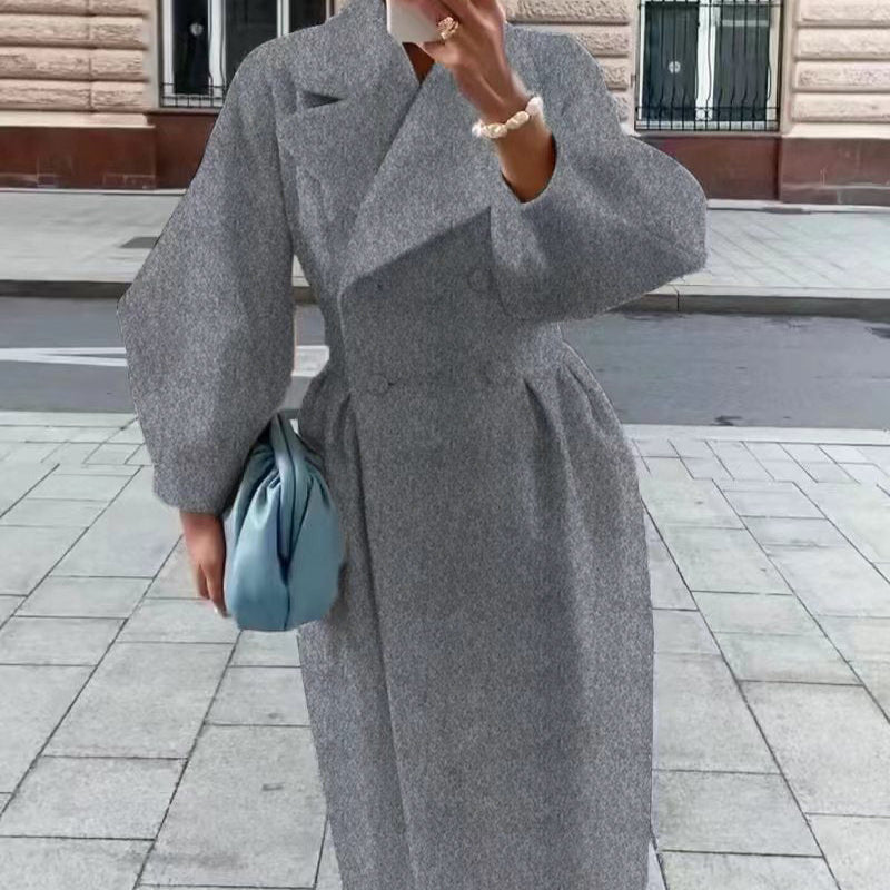 Women's - Elegant Long Trench Coat - Stylish Lapel Collar - Perfect for All Seasons