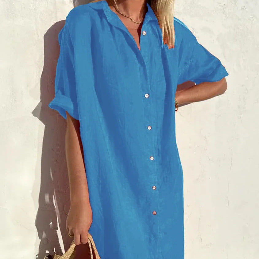 Women's - Casual Shirt Dress - Cotton Linen