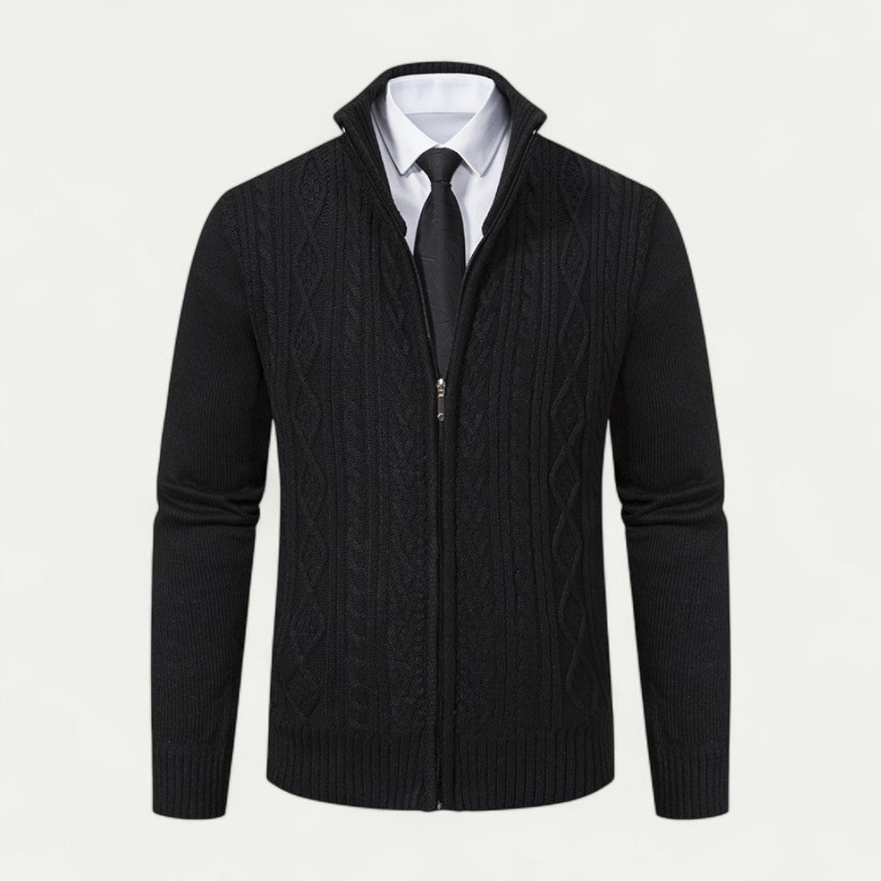 Men's - Cable-Knit Zip-Up Cardigan - High Collar
