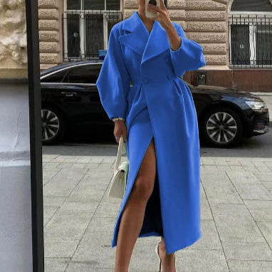 Women's - Elegant Long Trench Coat - Stylish Lapel Collar - Perfect for All Seasons