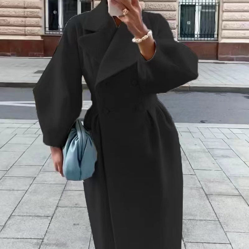 Women's - Elegant Long Trench Coat - Stylish Lapel Collar - Perfect for All Seasons