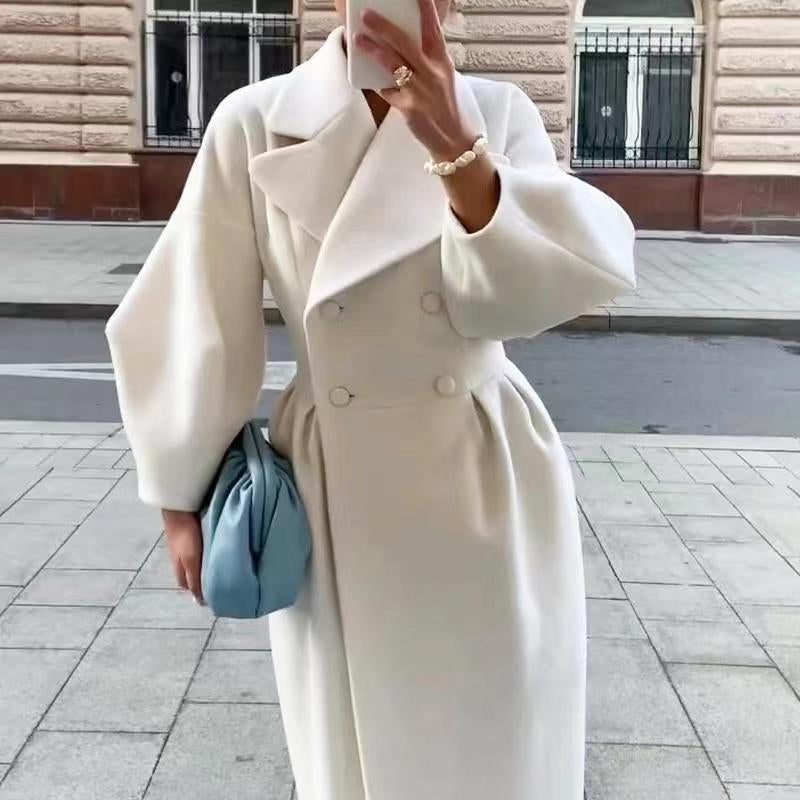 Women's - Elegant Long Trench Coat - Stylish Lapel Collar - Perfect for All Seasons