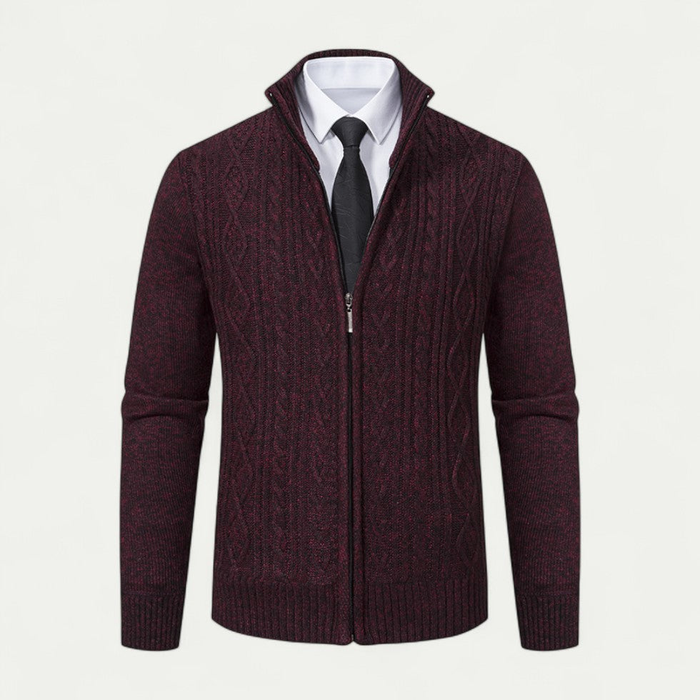 Men's - Cable-Knit Zip-Up Cardigan - High Collar