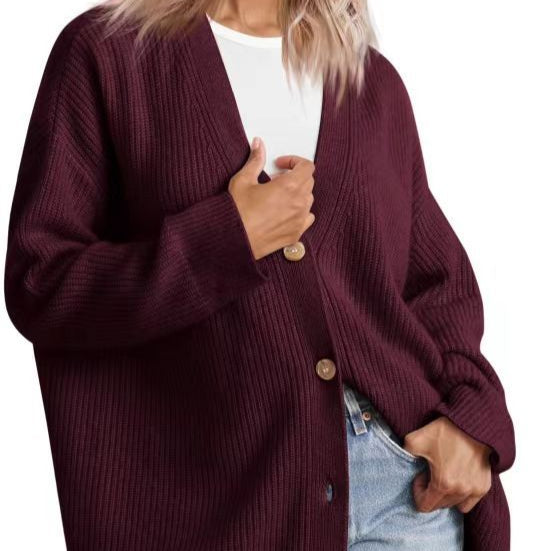 Women - Cardigan - Oversized Knit - Striped Look