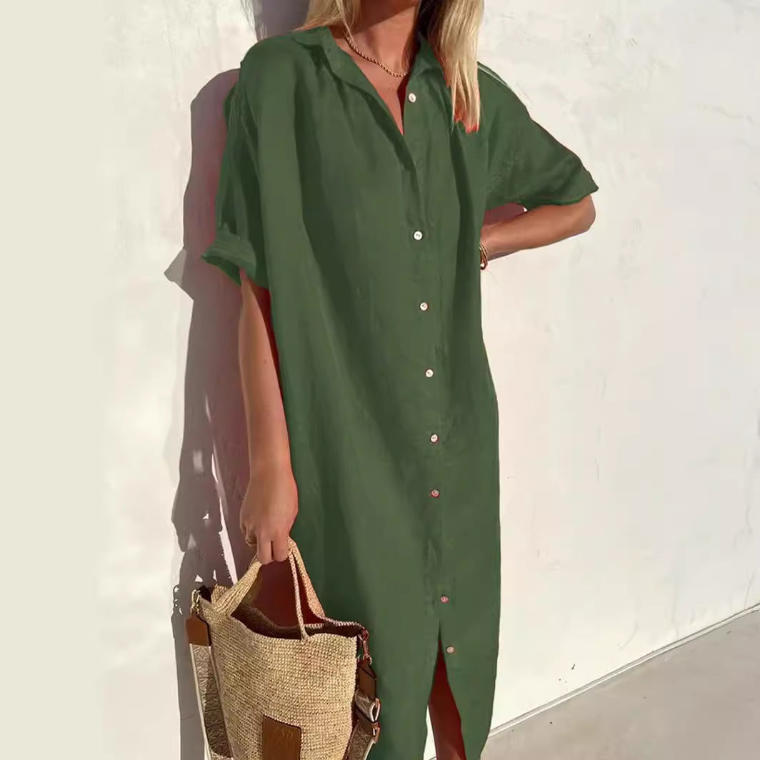 Women's - Casual Shirt Dress - Cotton Linen