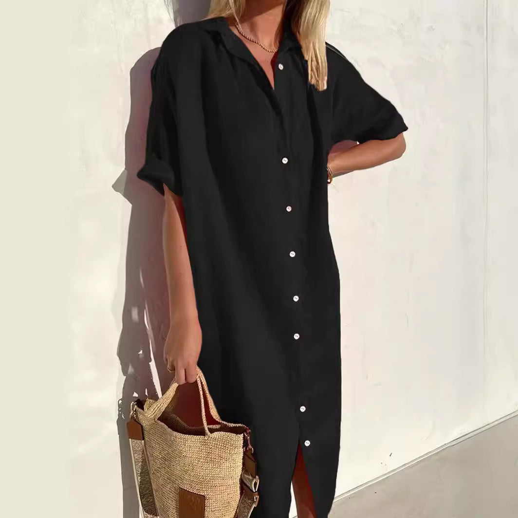 Women's - Casual Shirt Dress - Cotton Linen
