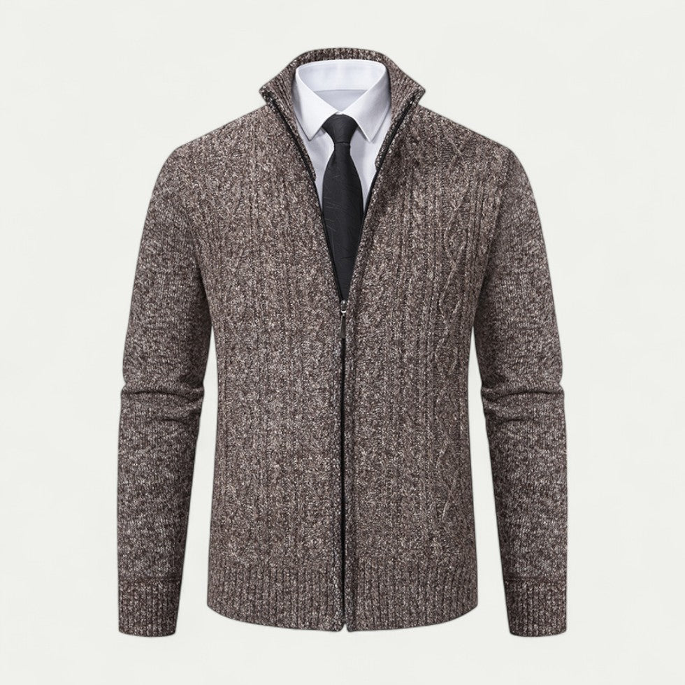 Men's - Cable-Knit Zip-Up Cardigan - High Collar