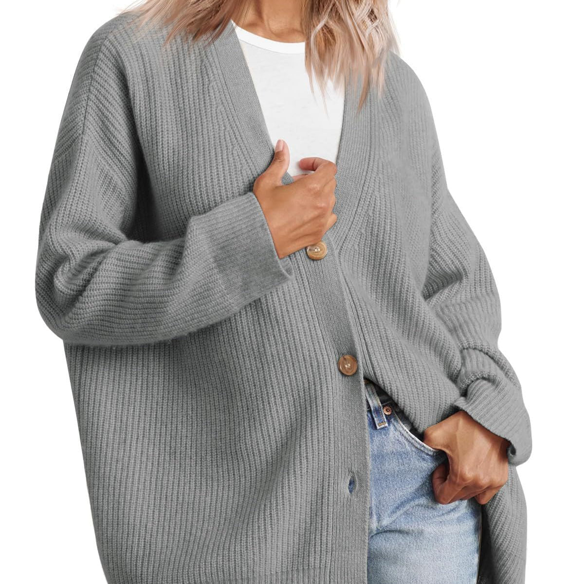 Women - Cardigan - Oversized Knit - Striped Look
