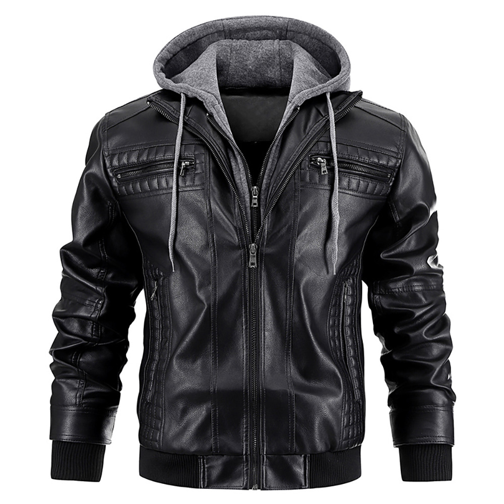 Men's - Biker Jacket with Hood - Stylish & Comfortable Outerwear