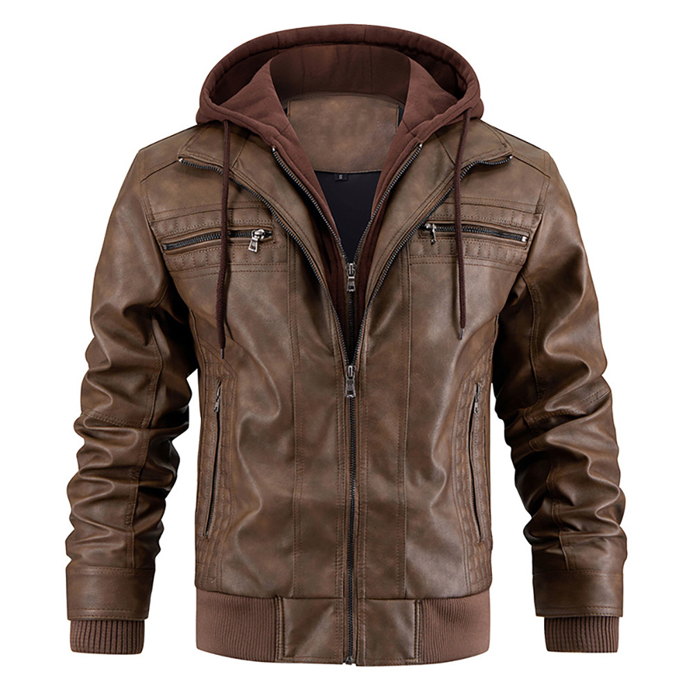 Men's - Biker Jacket with Hood - Stylish & Comfortable Outerwear