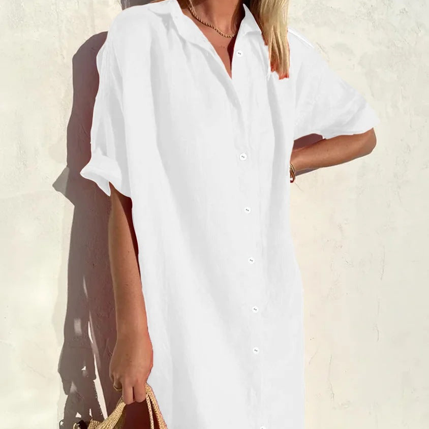 Women's - Casual Shirt Dress - Cotton Linen