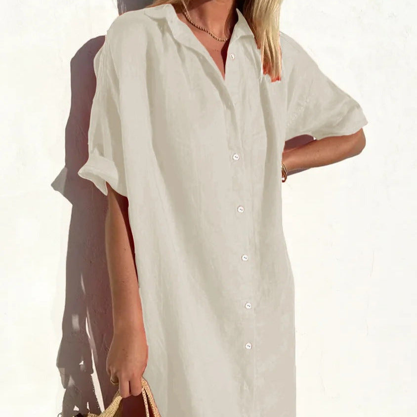 Women's - Casual Shirt Dress - Cotton Linen