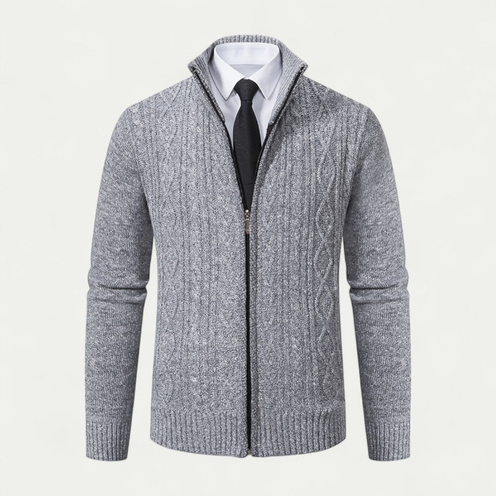 Men's - Cable-Knit Zip-Up Cardigan - High Collar