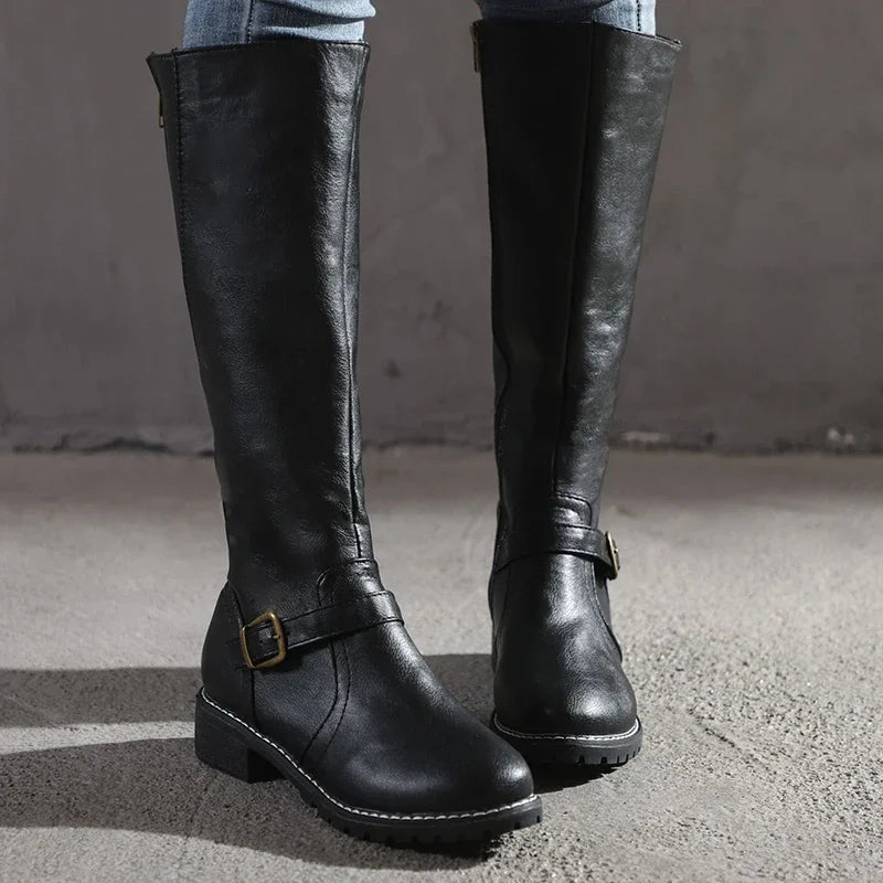 Women's - Classic Knee-High Boots with Buckle Detail