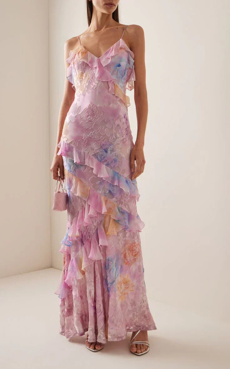 Women's - Ruffled Long Dress - Elegant Flowing Style - Perfect for Special Occasions and Casual Outings
