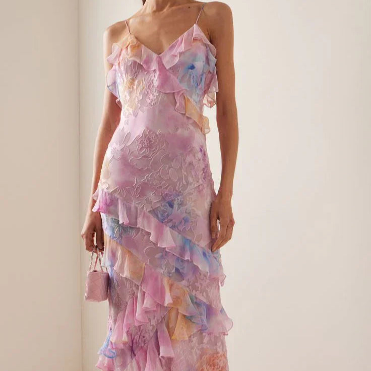 Women's - Ruffled Long Dress - Elegant Flowing Style - Perfect for Special Occasions and Casual Outings