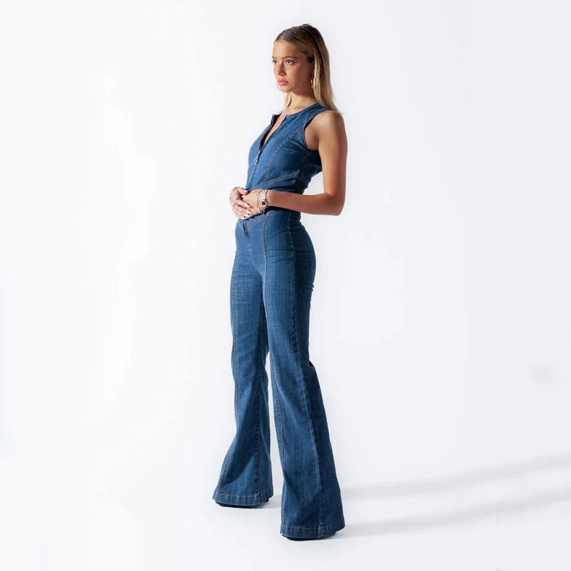 Women's - Denim Jumpsuit - Heart Back Design