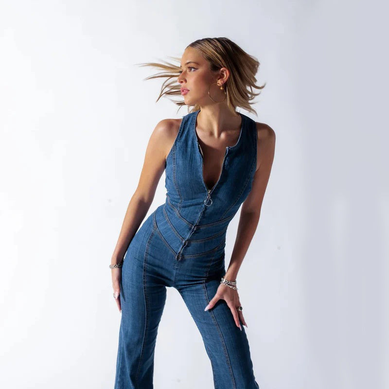 Women's - Denim Jumpsuit - Heart Back Design