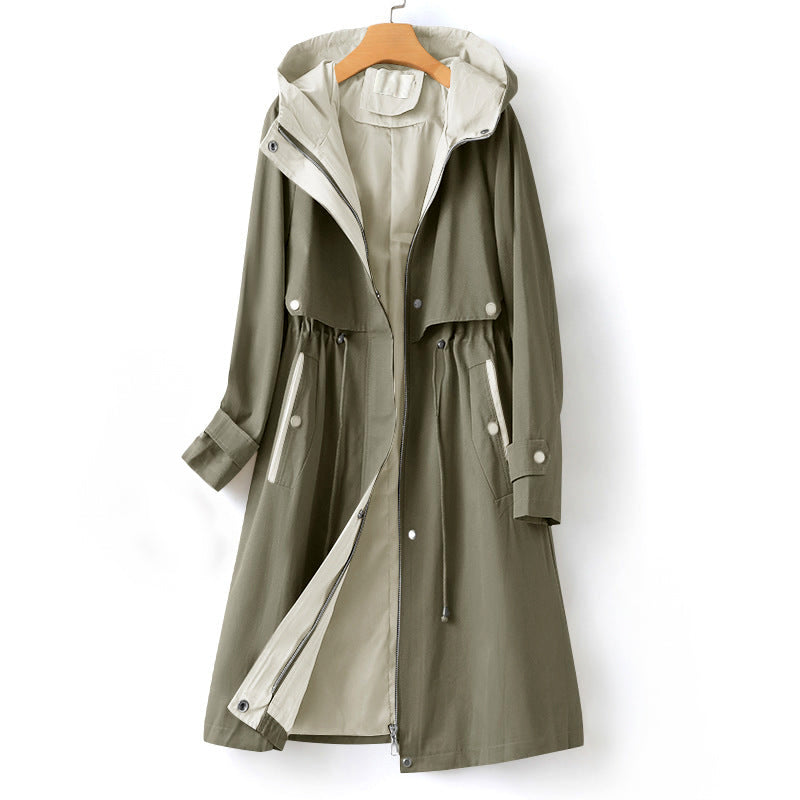 Women's - Hooded Trench Coat - Warm Winter Outerwear